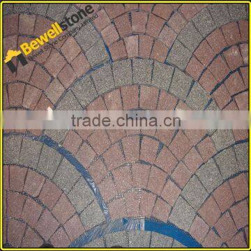 European Porphyry Cobblestone pavers in fan pattern, Porphyry cubes garden pavers