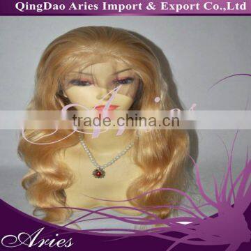 Full Lace Cap 100% Indian Remy Platinum Blonde 613 Body Wave Wavy Wig 16"