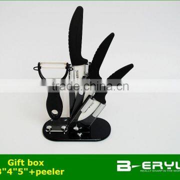 BERYL 5pcs Gift Set , 3"/4"/5"+peeler+Knife Holder Ceramic Knife Sets 3 Colors Curve Handle,White Blade, CE FDA Certified photo-6