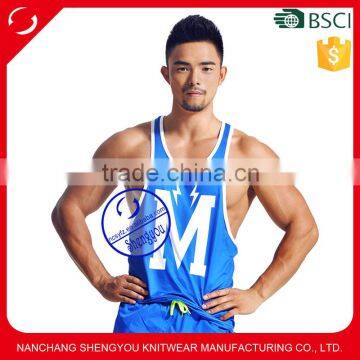 Custom 100% Polyester Men's Tank Tops Gym stringer y back tank top men wholesale