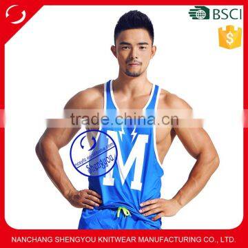 Custom 100% Polyester Men's Tank Tops Gym Stringer y Back Tank Top Men Wholesale