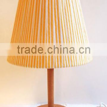 Simple small wood table with pleated lamp shade, small table lamp for bedroom