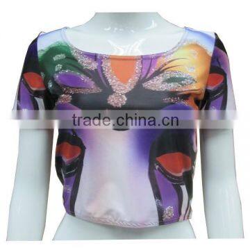 Womens allover sublimation printed crop top ,fitted crop top, custom made floral printing crop top