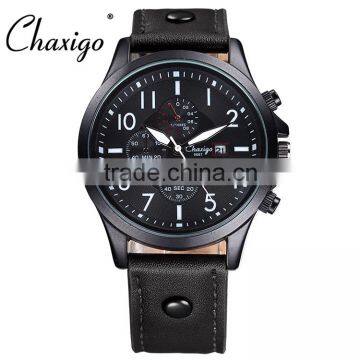 Chaxigo New Date Men Wrist Watch Mens Manufactures Fashion Casual Leather Watches 2016