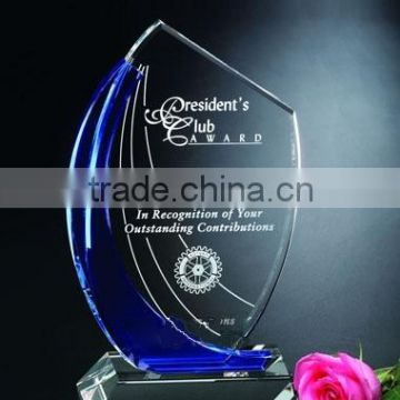 New design clear and blue color crystal awards and trophies for winner