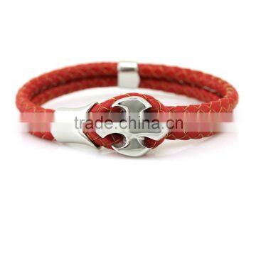 stainless steel shield closure bracelets,women red leather wrap bracelets,double layer cowskin leather cord wristbands