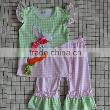 bulk wholesale boutique easter day rabbit embroidery ruffle outfits