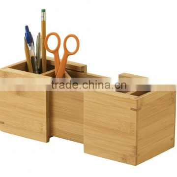 100% Bamboo Nature Office Furniture Space Saving Desk Organizer Bamboo Expandable Pencil Holder