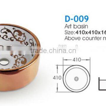 Copper Golden Color Sanitary Ware Ceramic Art Basin for Bathroom photo-2