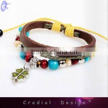 Hot Sale Cheap Wholesale Fashion Jewelry Bracelet Leather Bracelet With Four Leaf Clover For Young People
