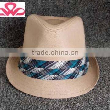 WLZH1014-3 100%Cotton canvas with tartan band fedora felt hat pattern free