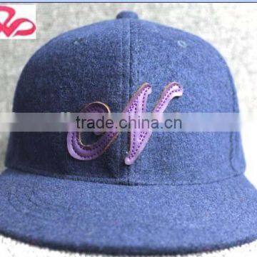 WLZH827-2 100%Wool 6-panel embroidery patch flat bill visor snapback cap