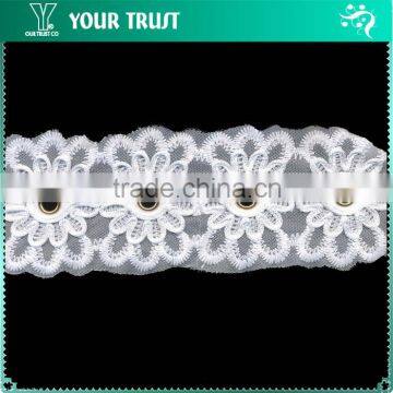Gold Flat 13MM Metal Grommet Eyelet White Polyester Nylon Lace Trimming