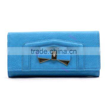 Guangzhou Factory Direct Trendy Style Bowknot Ornament Plain Color Ladies pu Leather Wallet photo-2