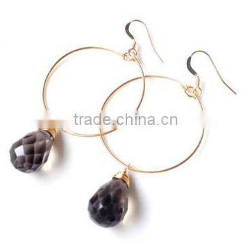 Smoky Quartz Earring Hoop Earrings Smoky Quartz Jewelry Hoops with Smoky Quartz