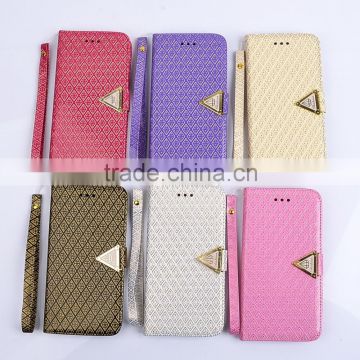 Luxury leather case with Diamond metal buckle, flip stand with card slots for Iphone 6plus