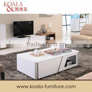 2016 Wholesale Cheap Living Room Glass White Wooden High Gloss Tea Table