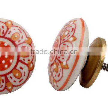Dotted Orange Painted Large Knobs with Metal Fittings - 1.75 Inch Dia.