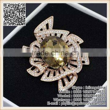 Hot Sale Fashion Large Gold Diamond Brooch Crystal Flower Brooch Pin