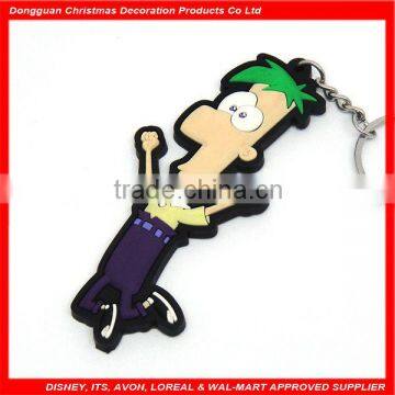 cartoon man one sided soft pvc soccer keychains