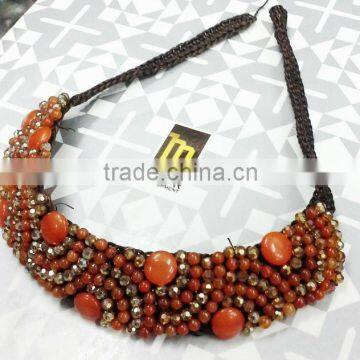 Red Agate Stone Wax necklace, Wax thread necklace,