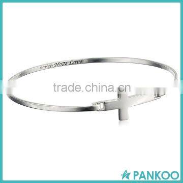 Sterling Silver Flashed Cross Catch with "Faith Hope Love" Bangle Bracelet