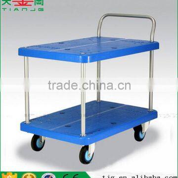 TJG-PLA250Y-T2 Steel Wheel Stay Single Hand Type 2 Tiers Platform Cart Hand Trolley Truck