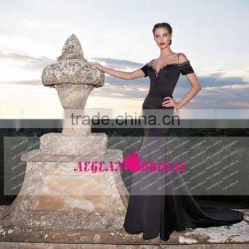 New Luxury V-neck Mermaid Sexy Backless Beaded Evening Dress 2015 OM017