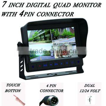 4 pin camera quad LCD monitor for vehicle reversing aid system