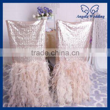CH017A Expensive Luxury wedding chiavari champagne sequin and Ostrich feather chair covers
