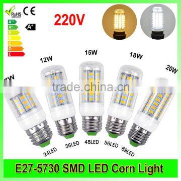 High Lumen LED Corn Bulb E27 24 36 48 56 69 LEDs SMD 5730 LEDs lamps 220V Chandelier Spot light Bright White Warm White