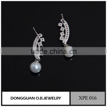 18k Gold Plated Austrian Crystal Dangle Double Pearl Earrings photo-2