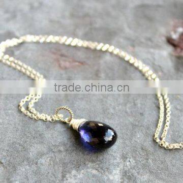 Iolite Blue Gemstone Sterling Silver Briolite Necklace