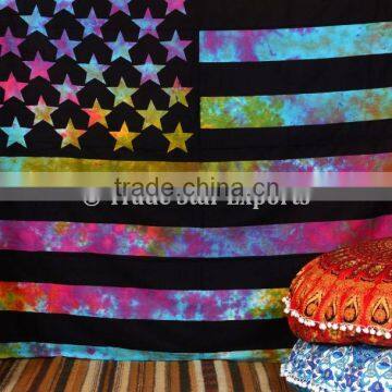 Large Cotton Tie & Dye American Flag Wall Art Hippie Boho Home Decorative Wall Hanging Tapestry photo-4