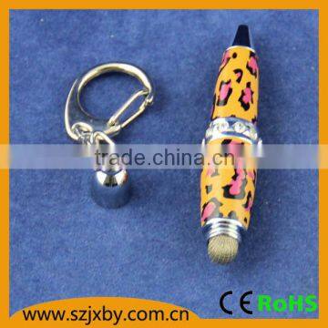 T1614- mini stylus touch pen with panther print mini stylus pen with keychain cute mini touch ball pen