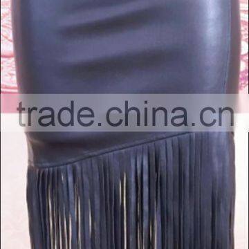 Popular design Fringes tassel lace sexy PU skirts China factory wholesale
