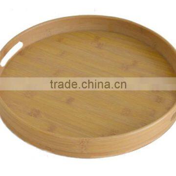 DT027 Two Ear/ Two Handles Round 5 cm High Bamboo Custom Serving Tray photo-3