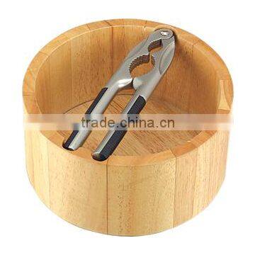 zinc alloy manual nut cracker with wooden bowl