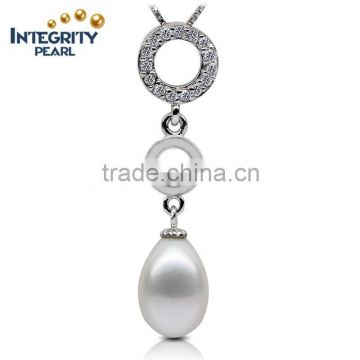 Double-circle shape CZ 18k gold plated 9-10mm AAA white drop pearl Pendant