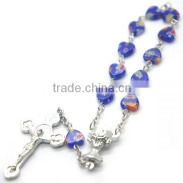 glaze small heart rosary,religious rosary decate , glass beaded rosary