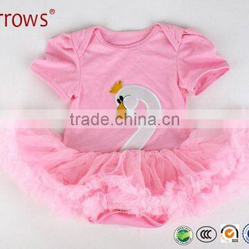 Summer New Baby Girl High Quality Cotton White Swan Design Dress Infant Princess Single Tulle Lace Dress