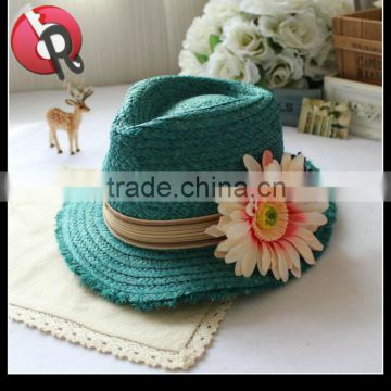 high quality raffia straw hat, ladies fedora beach hat cap