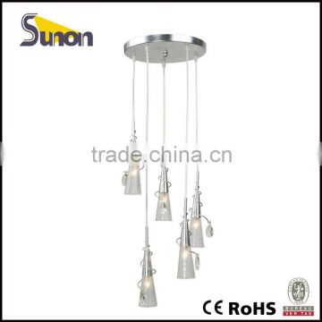 Simple design modern glass chandelier with G9 bulbs silver foil finish pendant