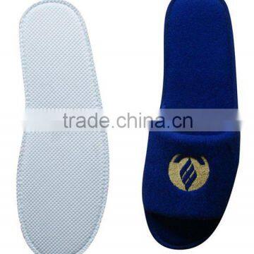 washable blue poly terry open toe hotel slipper