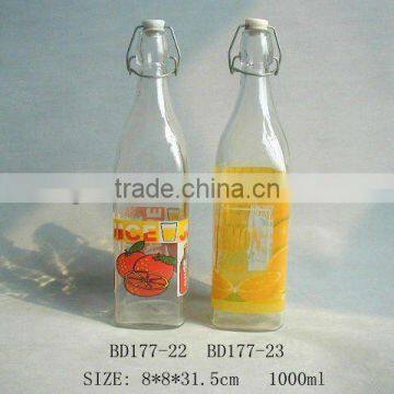 glass bottle with decal