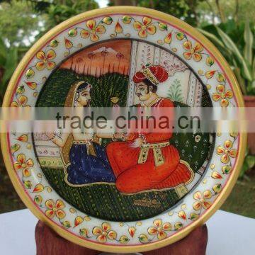 Indian Marble Handicraft Religious Gift Decor Miniature Painting Royal King and queen Love sceen