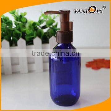 200ml Cobalt Blue Boston Round Pleastic Bottle with Brown Lotion Pump