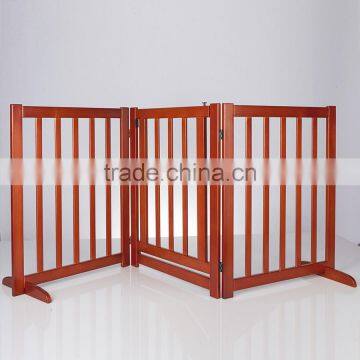 Unique design dog fence 3 panels wooden pet gate with a door