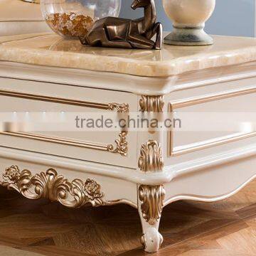 Marble top solid wood square end table with drawer