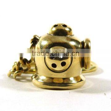 Nautical Diving Helmet Brass Keychain, Marine Key Chain